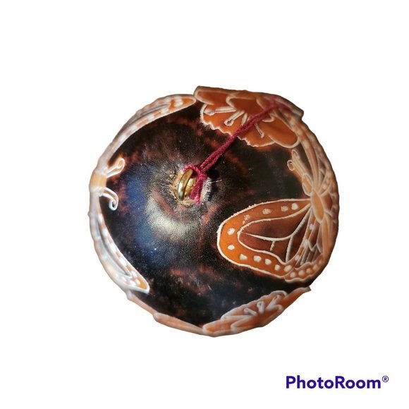 Lu Cuma Handmade In Peru Gourd Ornament Flowers Butterflys Browns EUC - Picture 4 of 8